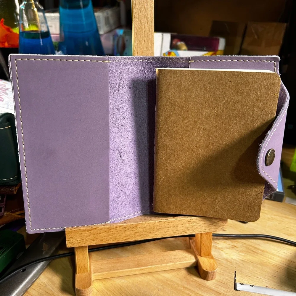 Portland Leather Goods Pocket Journal Cover Purple Snap Closure Leather Notebook